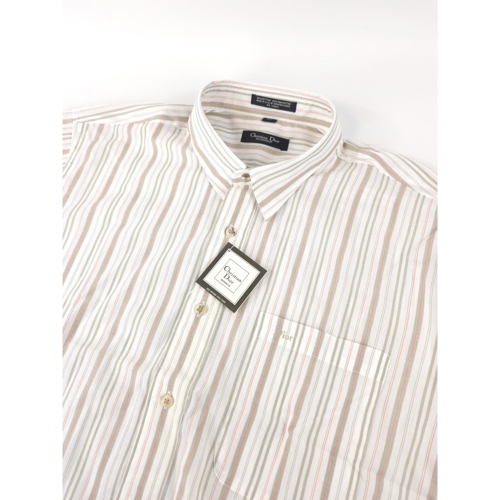 Vintage NWT 80s Christian Dior Monsieur Casual Button Down Shirt Striped XL Read